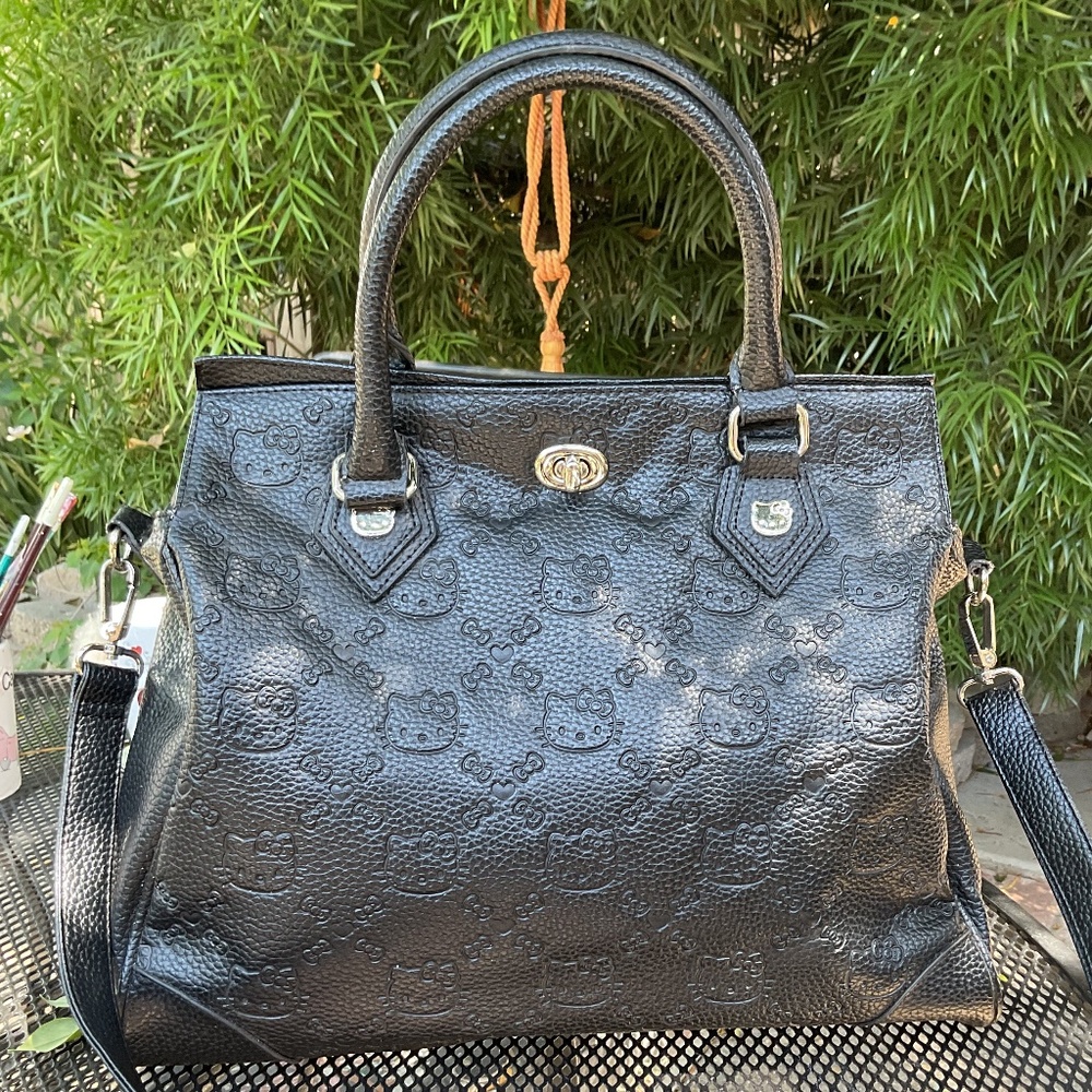 LOUNGEFLY HELLO KITTY BLACK FAUX LEATHER TOTE/CROSSBODY HANDBAG $40